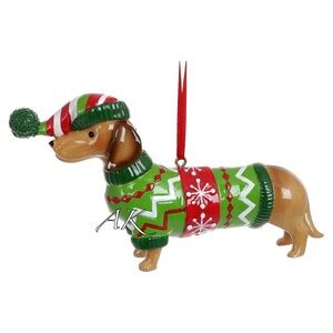 Dachshund in Sweater & Hat Christmas Tree Ornament 🐾 Doxie Wiener